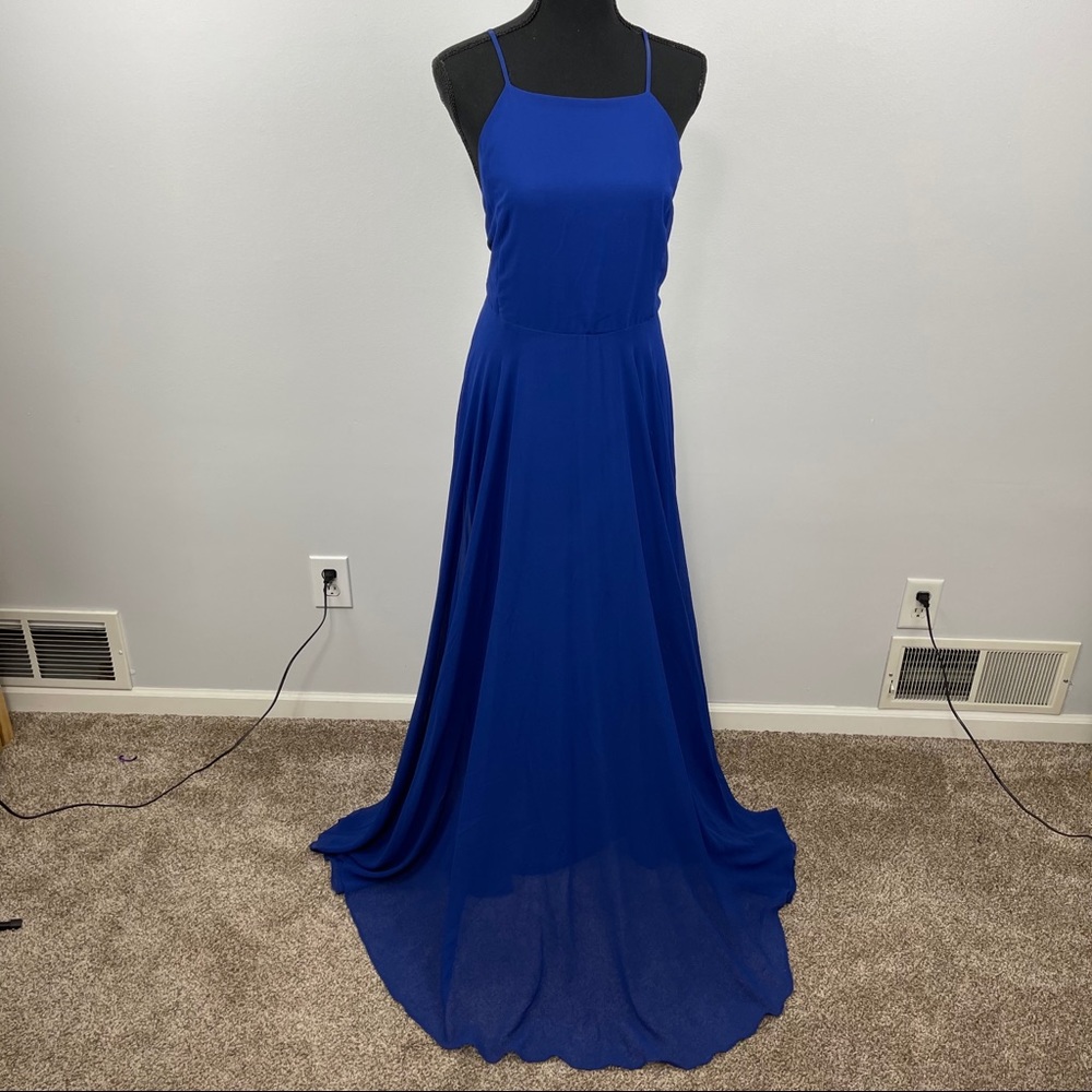 Leshop Blue Halter Open Back Floor Length Gown